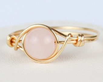 Rose Quartz Ring, Wire Ring, Rose Quartz Gemstone Ring, Healing Gemstone Jewelry, Crystal Jewelry For Love