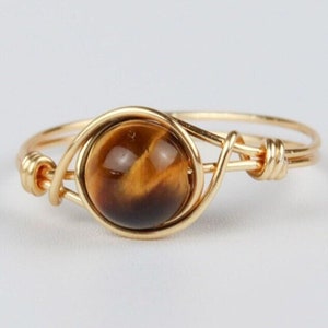 Tigers Eye Ring, Wire Wrapped Crystal Ring, Tigers Eye Wire Ring, Unique Boho Jewelry, Custom Healing Gemstone Jewelry