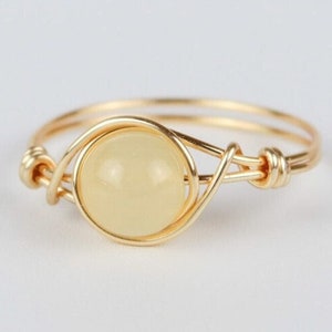 Honey Calcite Ring, Wire Wrapped Crystal Ring, Honey Calcite Wire Ring, Unique Boho Ring, Healing Crystal Ring, Jewelry Gift For Her