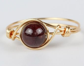 Garnet Ring, Wire Wrapped Crystal Ring, Garnet Wire Ring, Healing Crystal Ring, Gemstone Jewelry For Her