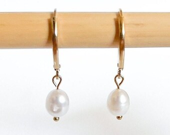 White Pearl Earring, Dangle Drop Pearl Earring, Dainty Pearl Jewelry, Gold Filled Pearl Earring, Wedding Jewelry, Earring For Her