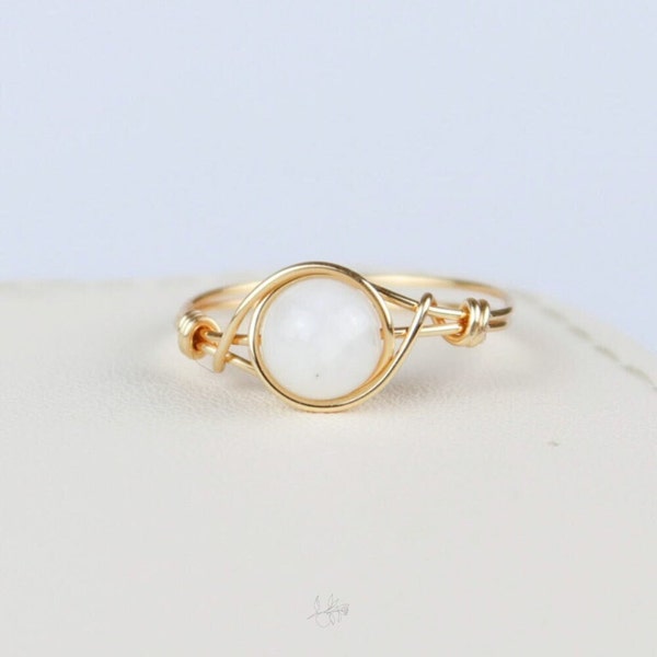 Moonstone Ring, Wire Wrapped Crystal Ring, Moonstone Wire Ring, Healing Gemstone Ring, White Moonstone Ring, Jewelry For Her