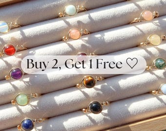 Crystal Ring, Buy 2 Get 1 Free Crystal Rings, Wire Wrap Crystal Ring, Healing Gemstone Jewelry, Customizable Gifts for Her, Dainty Jewelry