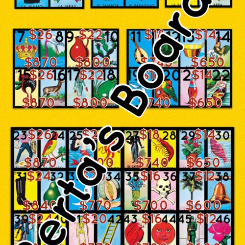 16 Full Loteria Cards on a Board for Game Etsy