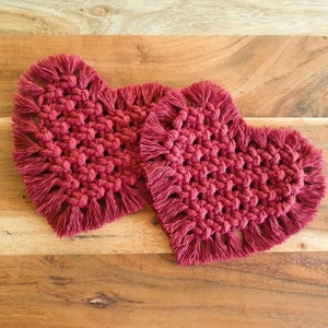 HART Macrame Coaster set / Choose your Colour / Handmade Coasters / Heart shaped Coasters / Valentines Gift / Custom Coasters image 1