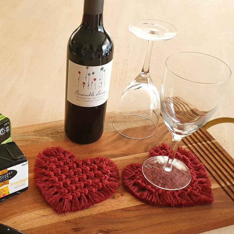 HART Macrame Coaster set / Choose your Colour / Handmade Coasters / Heart shaped Coasters / Valentines Gift / Custom Coasters image 3