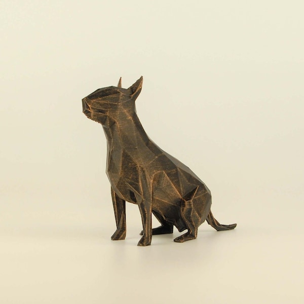 Low Poly Bull Terrier Figur, Handbemalte Miniature Bull Terrier Skulptur, Einmaliges Geschenk für Hundeliebhaber und Haustierbesitzer, Deko