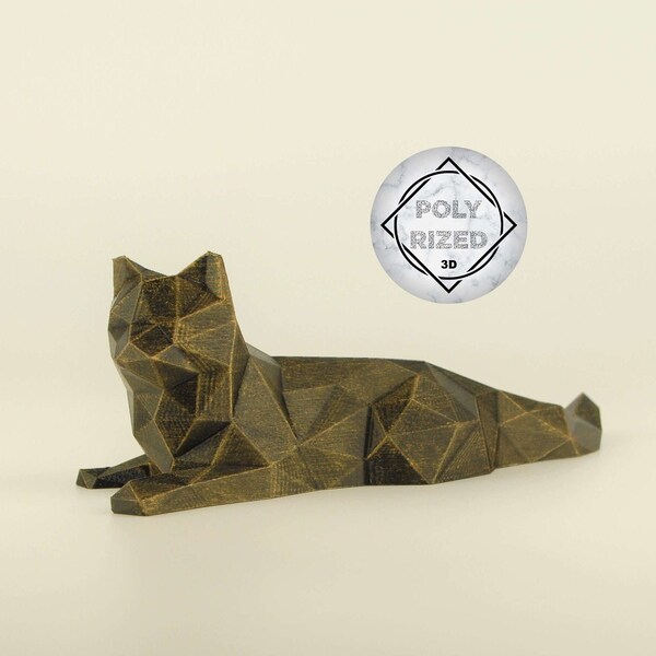 Lying Cat Figurine Low Poly | Cute Hand-painted Kitty Sculpture | Unique Gift for Cat Lovers | Interior Design Office and Home Decor