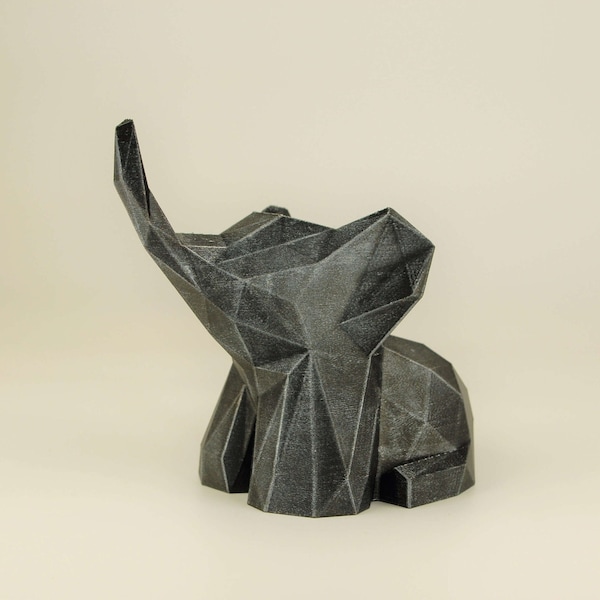 Elefant Figur handbemalt, Low Poly Babyelefant Skulptur, Einzigartiges Geschenk für Tierliebhaber, Inneneinrichtung Deko Wohnzimmer und Büro