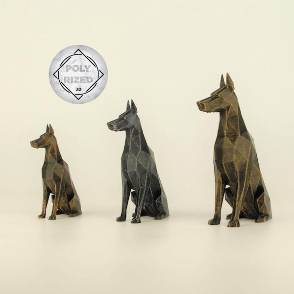 Dobermann Hund Figur handbemalt, Low Poly Dobi Skulptur, Einzigartiges Geschenk für Hundeliebhaber und Haustierbesitzer, Deko für Zuhause