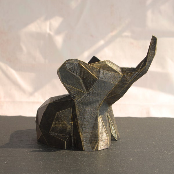 Low Poly Elephant Figurine | Baby Elephant sculpture | 3D Printed & Hand Painted | Unique Christmas Gift | Home and Office Decor