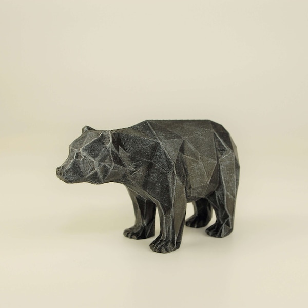 Standing Bear Figurine hand-painted, Low Poly Brown Bear Sculpture, Unique Gift for Animal Lover, Interior Design and Office Decor