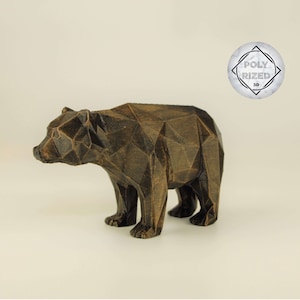 Standing Bear Figurine hand-painted, Low Poly Brown Bear Sculpture, Unique Gift for Animal Lover, Interior Design and Office Decor