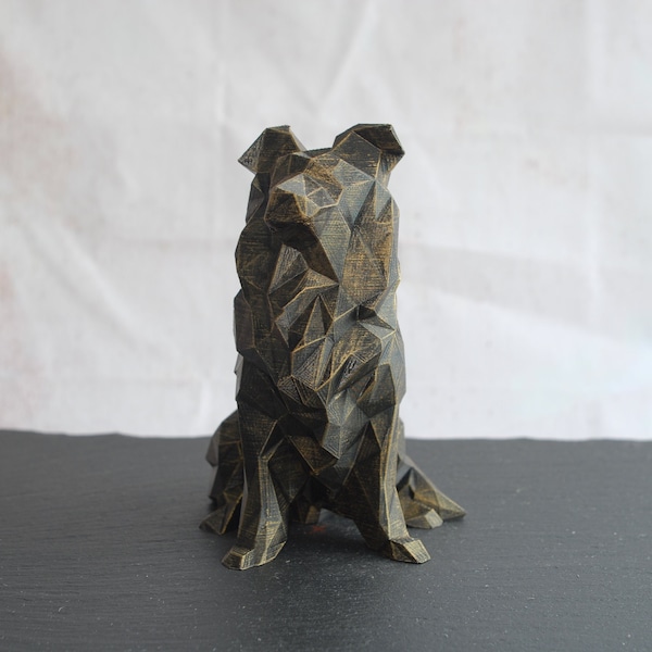 Low Poly Border Collie Figurine | Collie Dog Sculpture | 3D Printed & Hand Painted | Unique Christmas Gift | Home and Office Decor