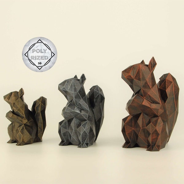 Low Poly Squirrel Figurine | Hand-painted Squirrel Sculpture | Unique Gift for Animal Lovers | Interior Design Office and Home Decor