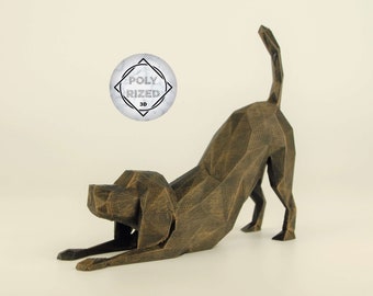 Low Poly Beagle Figurine, Hand Painted Yoga Beagle Sculpture, Unique Gift for Dog Lovers and Pet Owners, Interior Design Office Decor