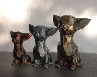 | de la figure Low Poly Chihuahua Sculpture Chi peinte à la main | | imprimées en 3D et peintes à la main | cadeau unique Décoration pour la maison et le bureau