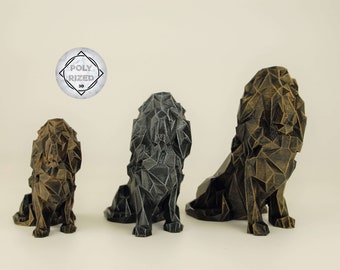 Lion Figurine hand-painted, Low Poly Big Cat Sculpture, Unique Gift for Animal Lovers, Interior Design Office and Home Decor