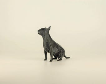 Low Poly Bull Terrier Figurine, Hand Painted Miniature Bull Terrier Sculpture, Unique Gift for Dog Lovers and Pet Owners, Interior Design