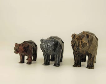 Standing Bear Figurine hand-painted, Low Poly Brown Bear Sculpture, Unique Gift for Animal Lover, Interior Design and Office Decor