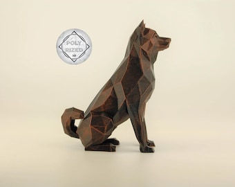 Figurine Shiba Inu Low Poly, sculpture Akita Inu peinte à la main, cadeau unique pour les amoureux des chiens et les propriétaires d'animaux, décoration d'intérieur