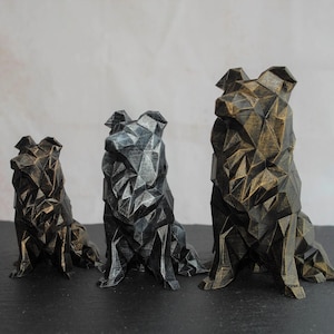 Low Poly Border Collie Figurine | Collie Dog Sculpture | 3D Printed & Hand Painted | Unique Christmas Gift | Home and Office Decor