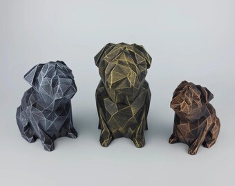 Pug Figurine Low Poly, Hand-Painted Boston Terrier Sculpture, Minimalistic French Bulldog Statue, Puggy Miniature, Puggle Dog, Pookie