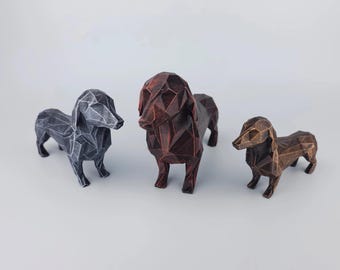 Low Poly Dachshund Figurine | Hand Painted Sausage Dog Sculpture | Unique Gift for Dog Lovers and Pet Owners | Timeless Keepsake Memorial