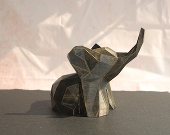 Low Poly Elephant Figurine | Baby Elephant sculpture | 3D Printed & Hand Painted | Unique Christmas Gift | Home and Office Decor