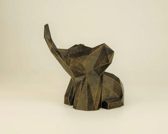 Elephant Figurine hand-painted, Low Poly Baby Elephant Sculpture, Unique Gift for Animal Lovers, Interior Design Office and Home Decor