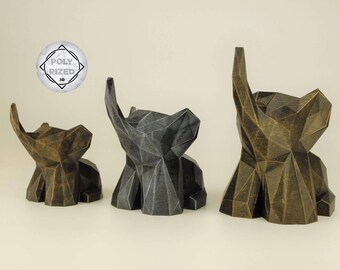 Elephant Figurine hand-painted, Low Poly Baby Elephant Sculpture, Unique Gift for Animal Lovers, Interior Design Office and Home Decor