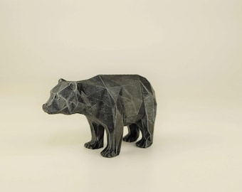 Standing Bear Figurine hand-painted, Low Poly Brown Bear Sculpture, Unique Gift for Animal Lover, Interior Design and Office Decor