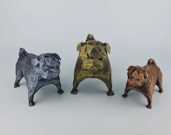 Pug Figurine Low Poly, Pug Sculpture hand-painted, Modern Puggle Statue, Cute English Bulldog, Sweet French Bulldog, Boston Terrier Shar Pei