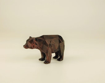 Standing Bear Figurine hand-painted, Low Poly Brown Bear Sculpture, Unique Gift for Animal Lover, Interior Design and Office Decor