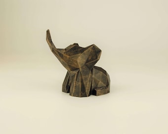 Elephant Figurine hand-painted, Low Poly Baby Elephant Sculpture, Unique Gift for Animal Lovers, Interior Design Office and Home Decor