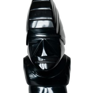 Mayan Aztec Carved Obsidian Stone Statue – Handcrafted Figurine – Tribal Decor – Black Obsidian Sculpture – Vintage Mexican Art