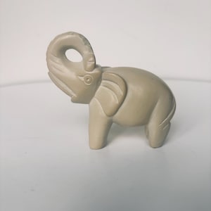 Vintage Carved Stone Elephant Figurine – Minimalist Safari Decor – 4” Tall Handcrafted Sculpture