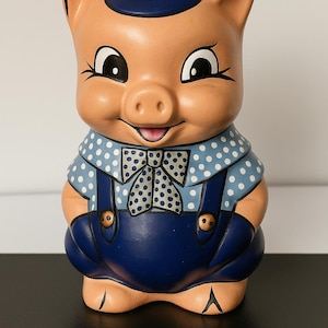 Alcancía vintage de Porky Pig de los Looney Tunes – Cerámica pintada a mano – Colección clásica de dibujos animados – Decoración retro de los años 80