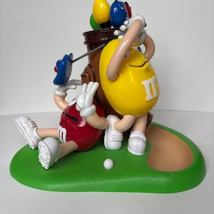 Vintage M&M’s Golf Figurine – Red and Yellow Characters – Funny Candy Dispenser – 1990s Collectible – Retro M and M Decor