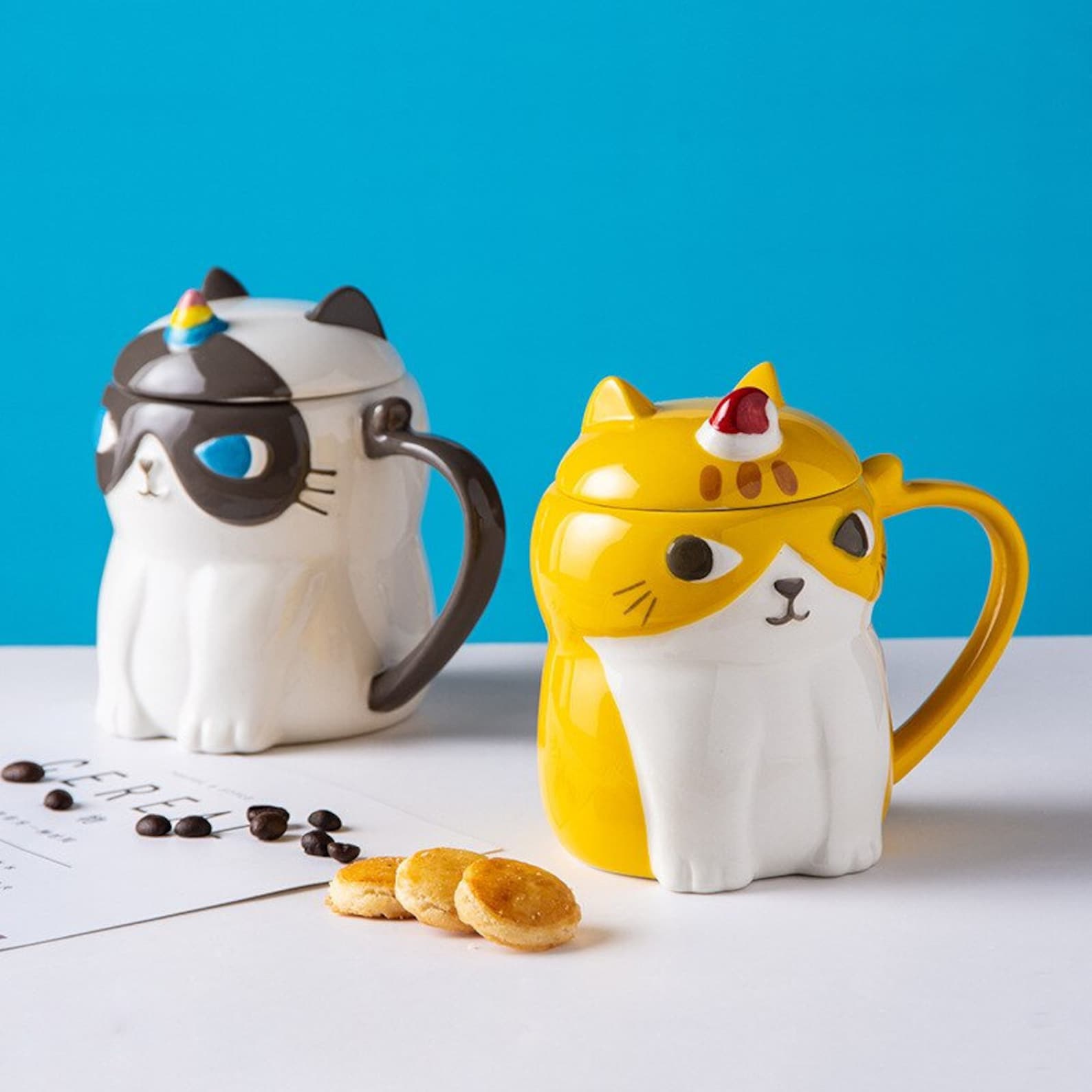 Linda taza de forma de gato con tapa taza de gatito Kawaii en Etsy