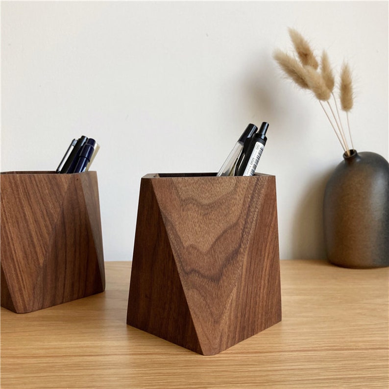 Geometry Wooden Pen Holder Wood Pen Cup Art Pen Case Etsy
