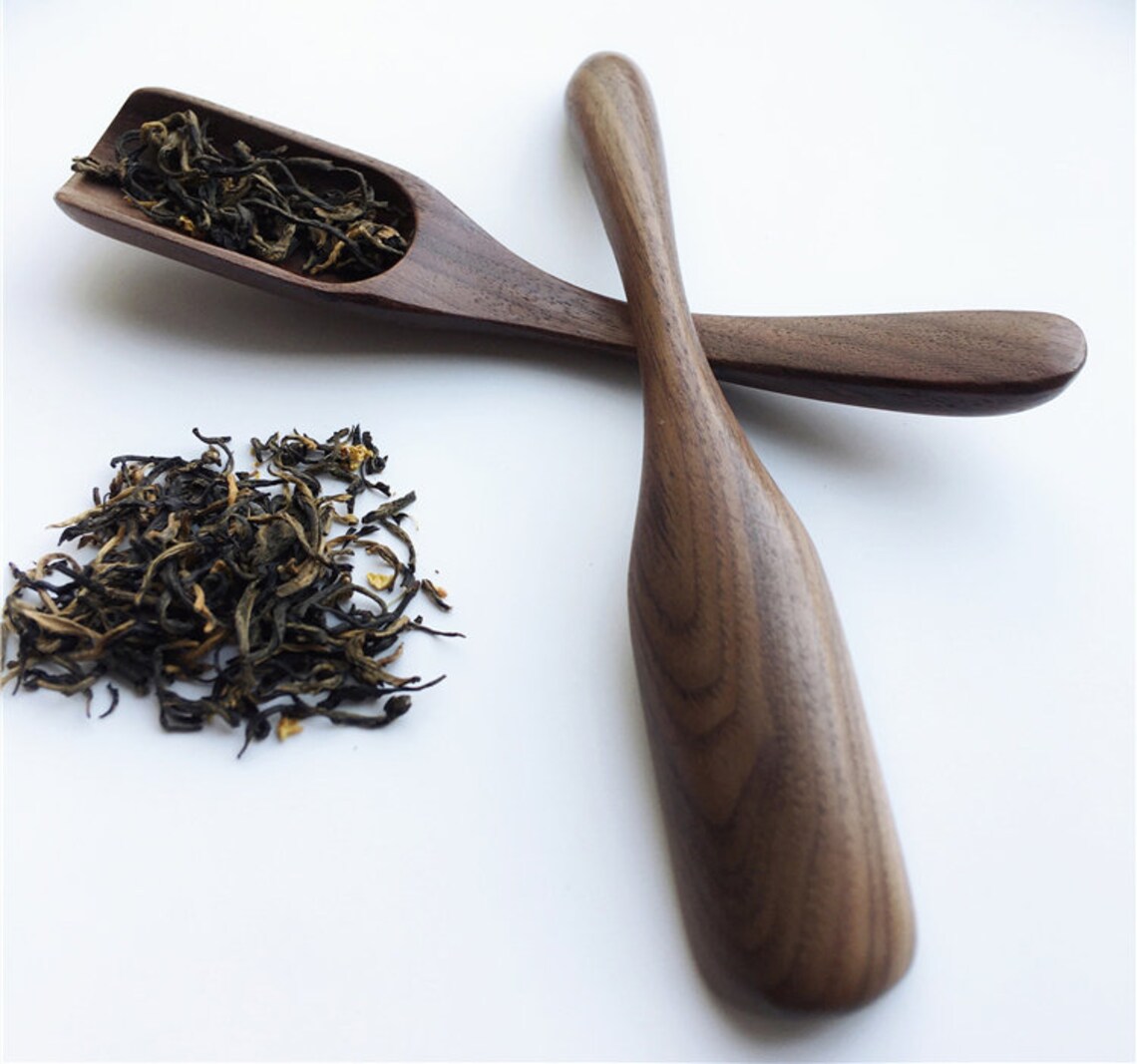 Wooden Tea Leaf Scoop Scoop With Long Handle Rustic Coffee Etsy