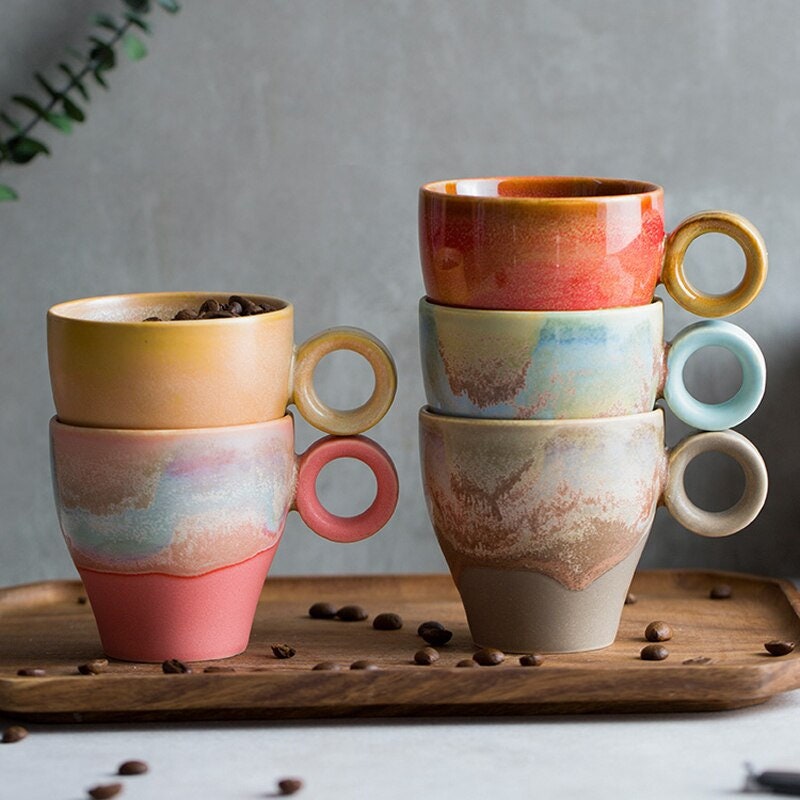 Tasse Colorée Vintage, Tasse à Café Mignonne Minimaliste, Lait Kawaii, Rétro, de Style Chinois, Cade