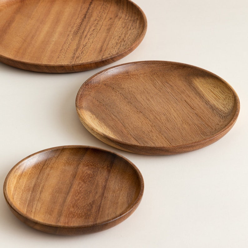 Round Plates Handmade Wooden Plates Acacia Wood Sauce Etsy