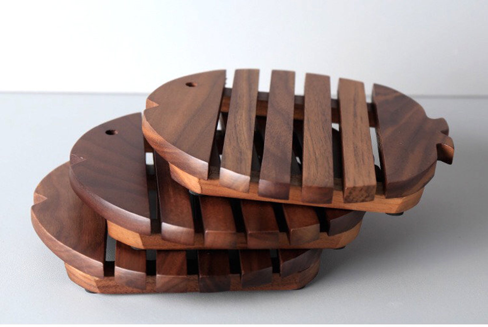 Large wood pot coaster Fish shaped coaster Gridded coaster Etsy