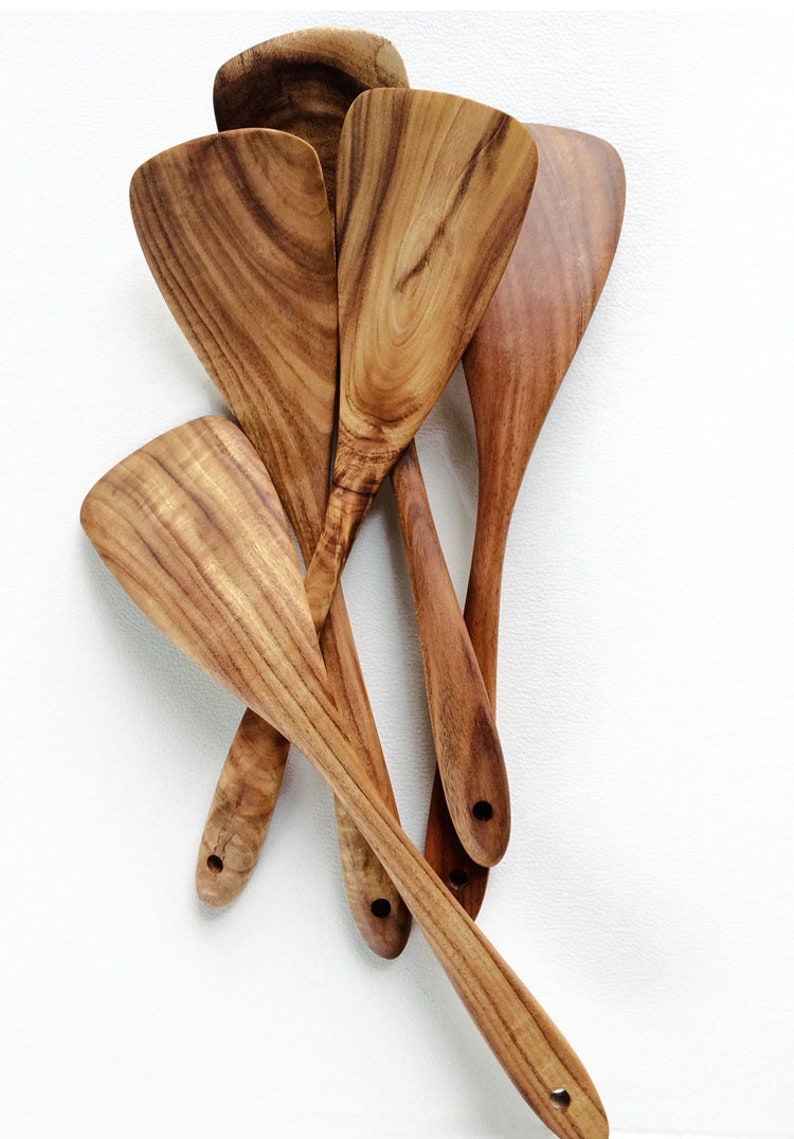 wooden spatula set with holder
