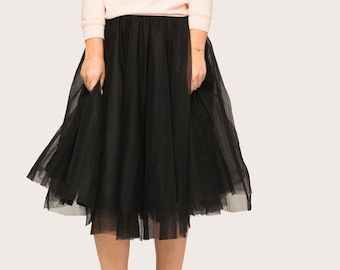 Falda Tutú De Tul - Falda Midi De Tul Negro