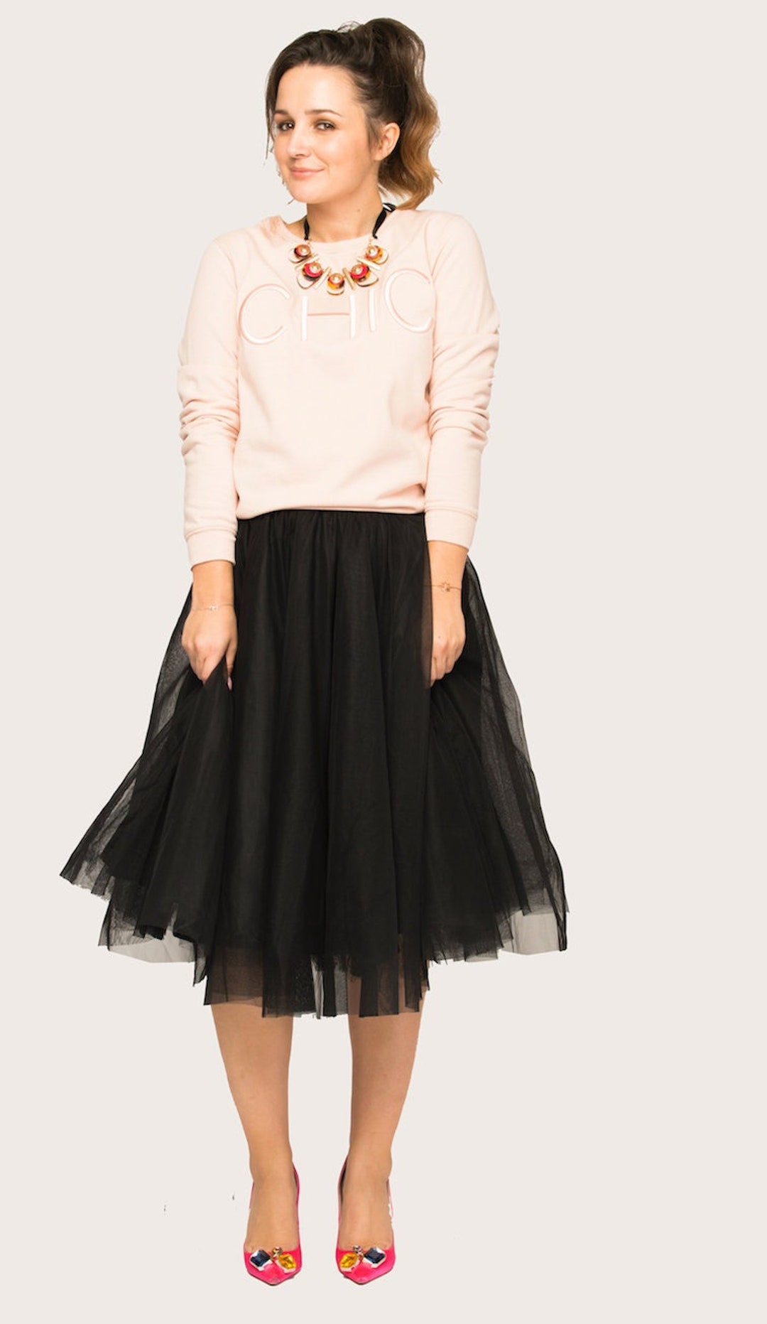 チュールチュチュスカート - ミディブラックチュールスカート - Etsy 日本