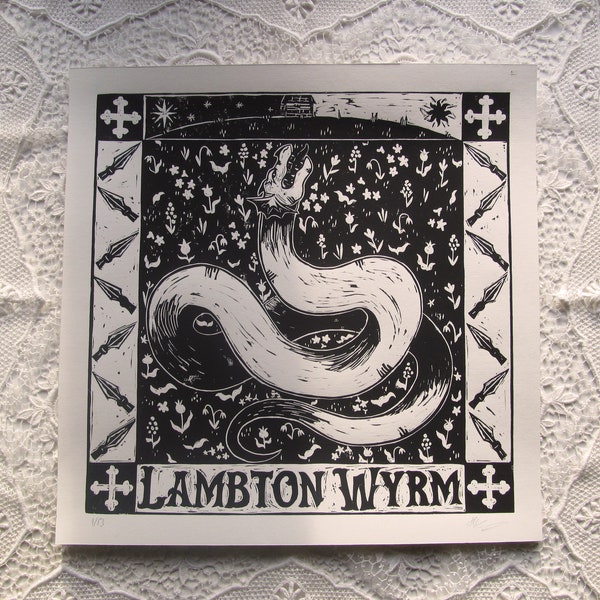 The Lambton Wyrm lino print