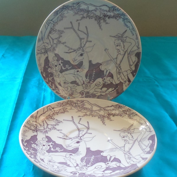 Two 'Irma' Saucers designed by Louis Rosen Schmidt & Produced by Enoch Wedgwood (Tunstall) Ltd